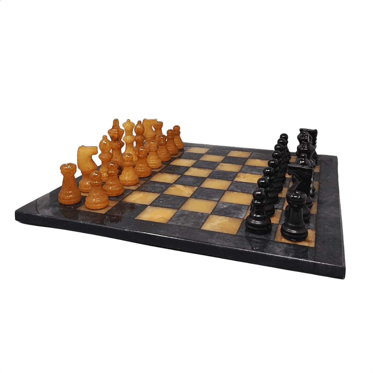 Scacchiera nera e marrone in alabastro di Volterra, anni '70 1406383