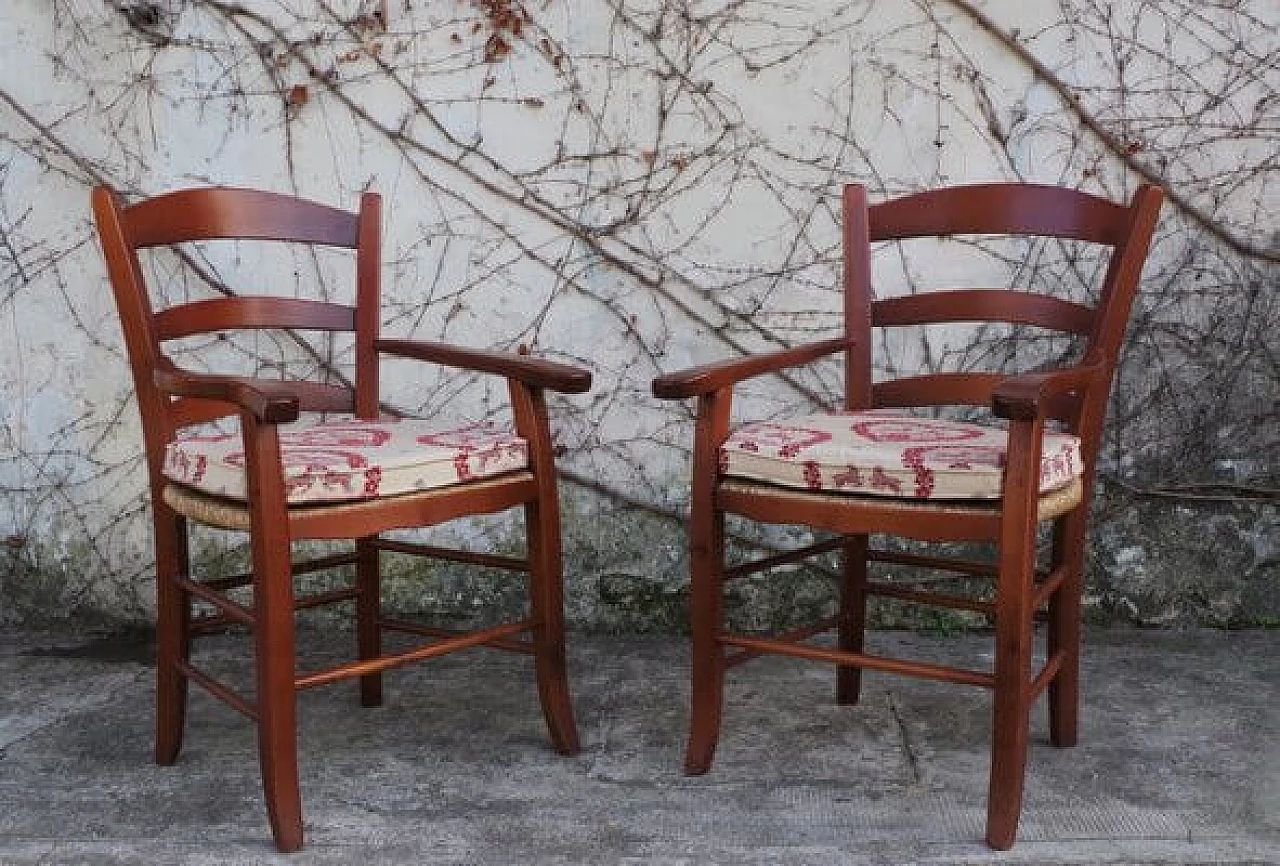 Coppia di sedie in legno con seduta in paglia, anni '90 1406474
