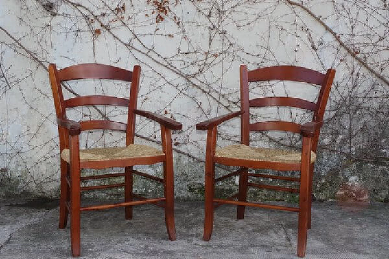 Coppia di sedie in legno con seduta in paglia, anni '90 1406483