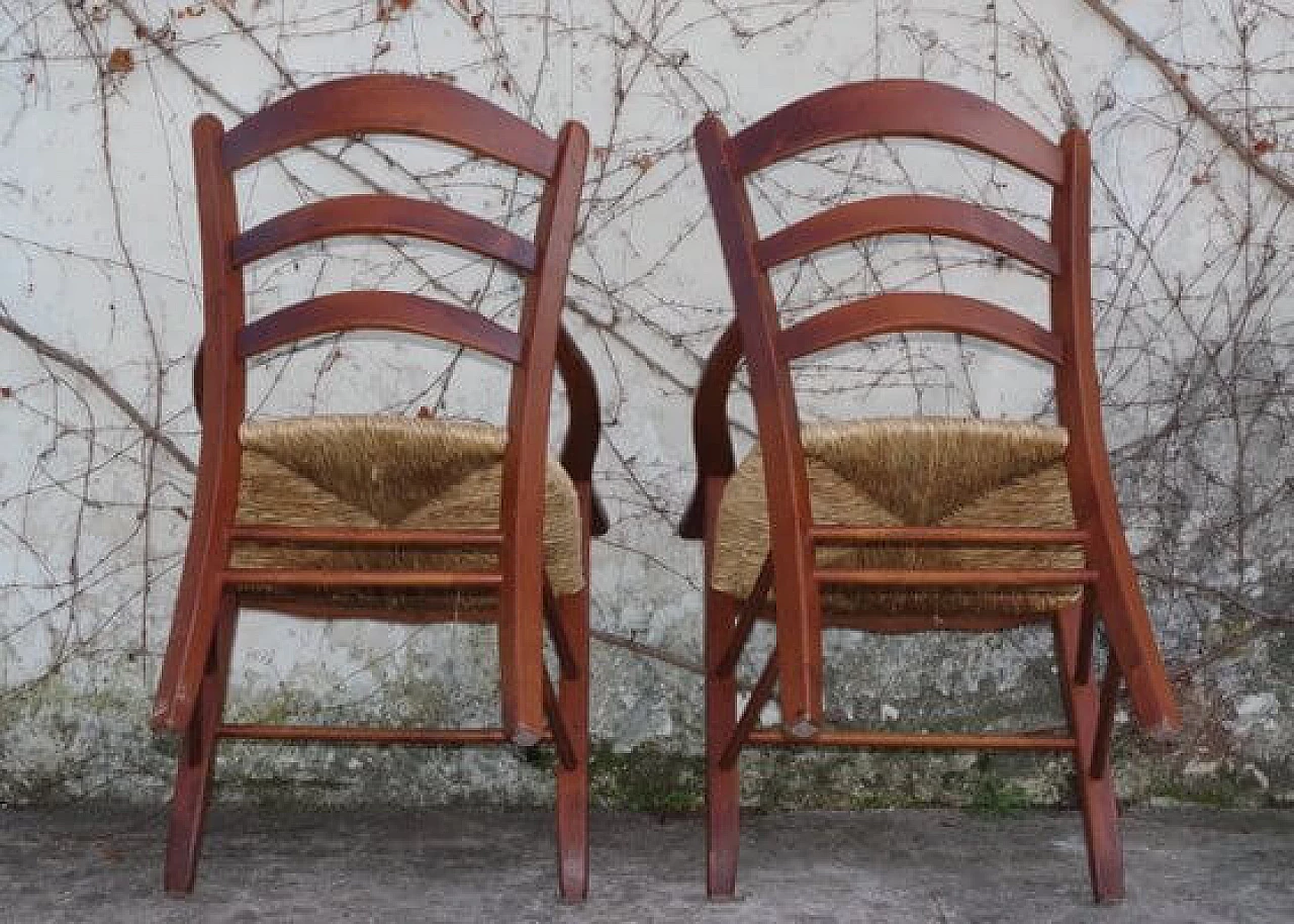 Coppia di sedie in legno con seduta in paglia, anni '90 1406487