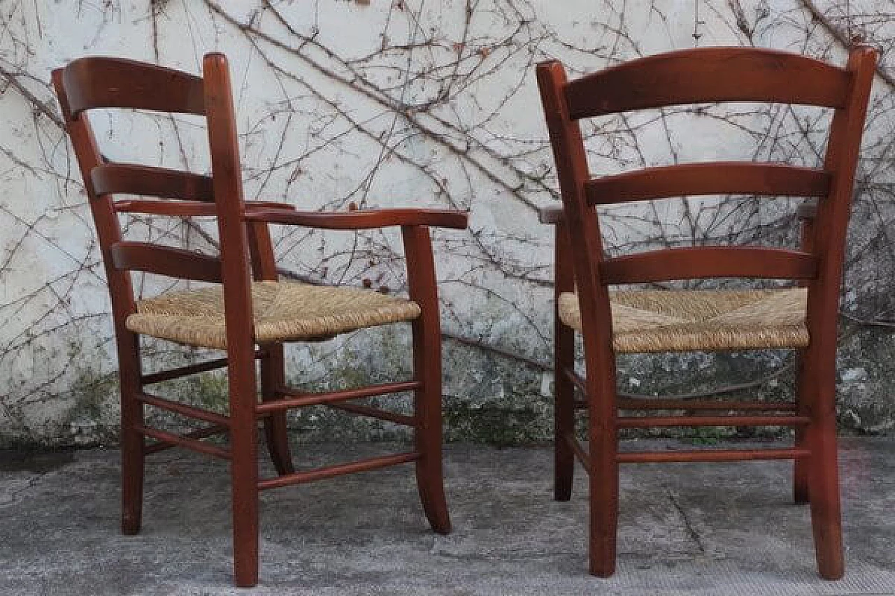 Coppia di sedie in legno con seduta in paglia, anni '90 1406492