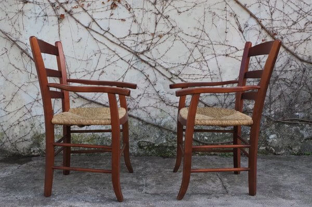 Coppia di sedie in legno con seduta in paglia, anni '90 1406497