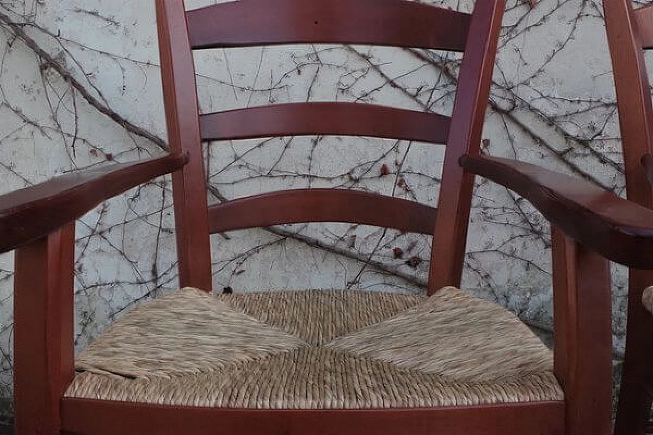 Coppia di sedie in legno con seduta in paglia, anni '90 1406500