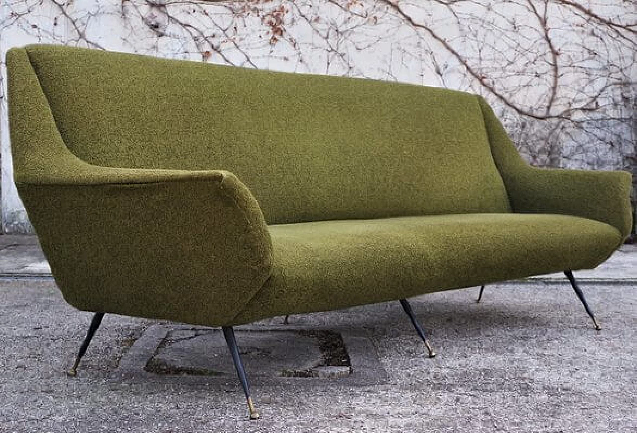 Green cotton and wool curved sofa by Gigi Radice for Minotti, 1950s 1406515