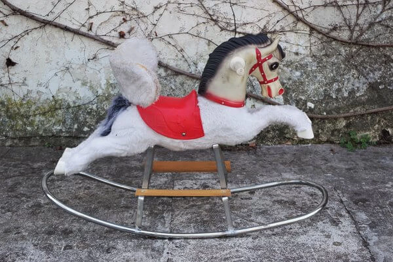 Cavallo a dondolo italiano Eurotoys in legno e plastica, anni '70 1406516