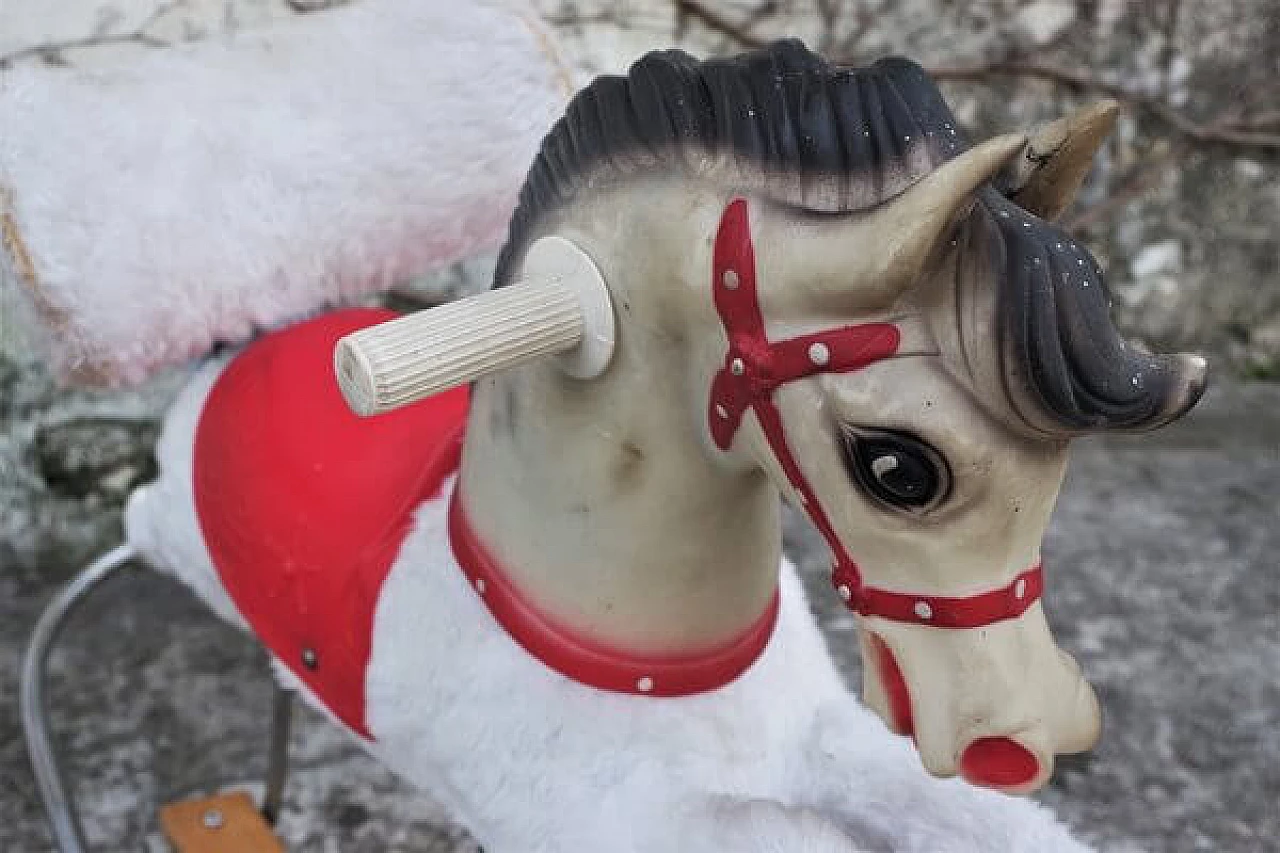 Cavallo a dondolo italiano Eurotoys in legno e plastica, anni '70 1406535