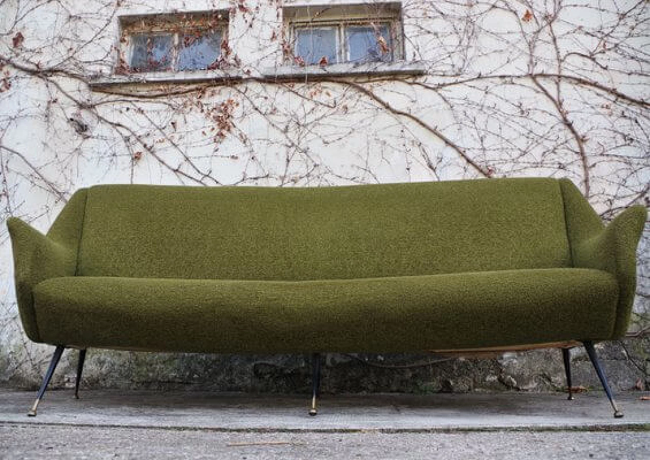 Green cotton and wool curved sofa by Gigi Radice for Minotti, 1950s 1406537
