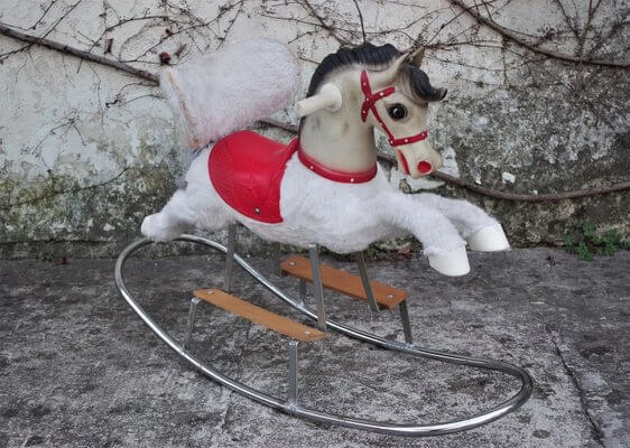 Cavallo a dondolo italiano Eurotoys in legno e plastica, anni '70 1406542