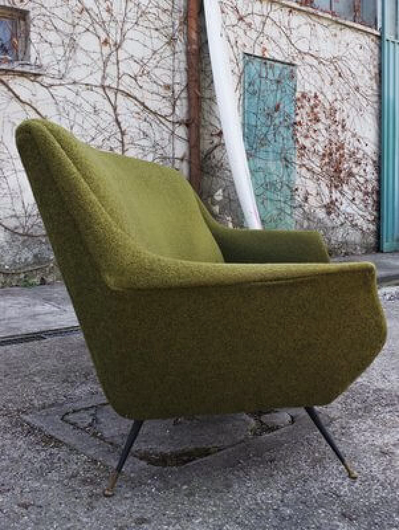 Green cotton and wool curved sofa by Gigi Radice for Minotti, 1950s 1406550