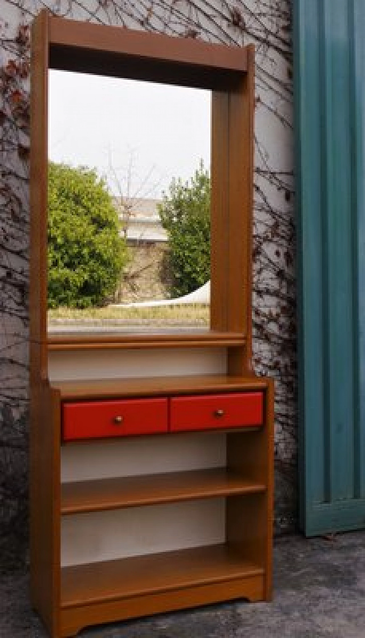 Credenza con specchio e appendiabiti  in faggio, anni '70 1406564