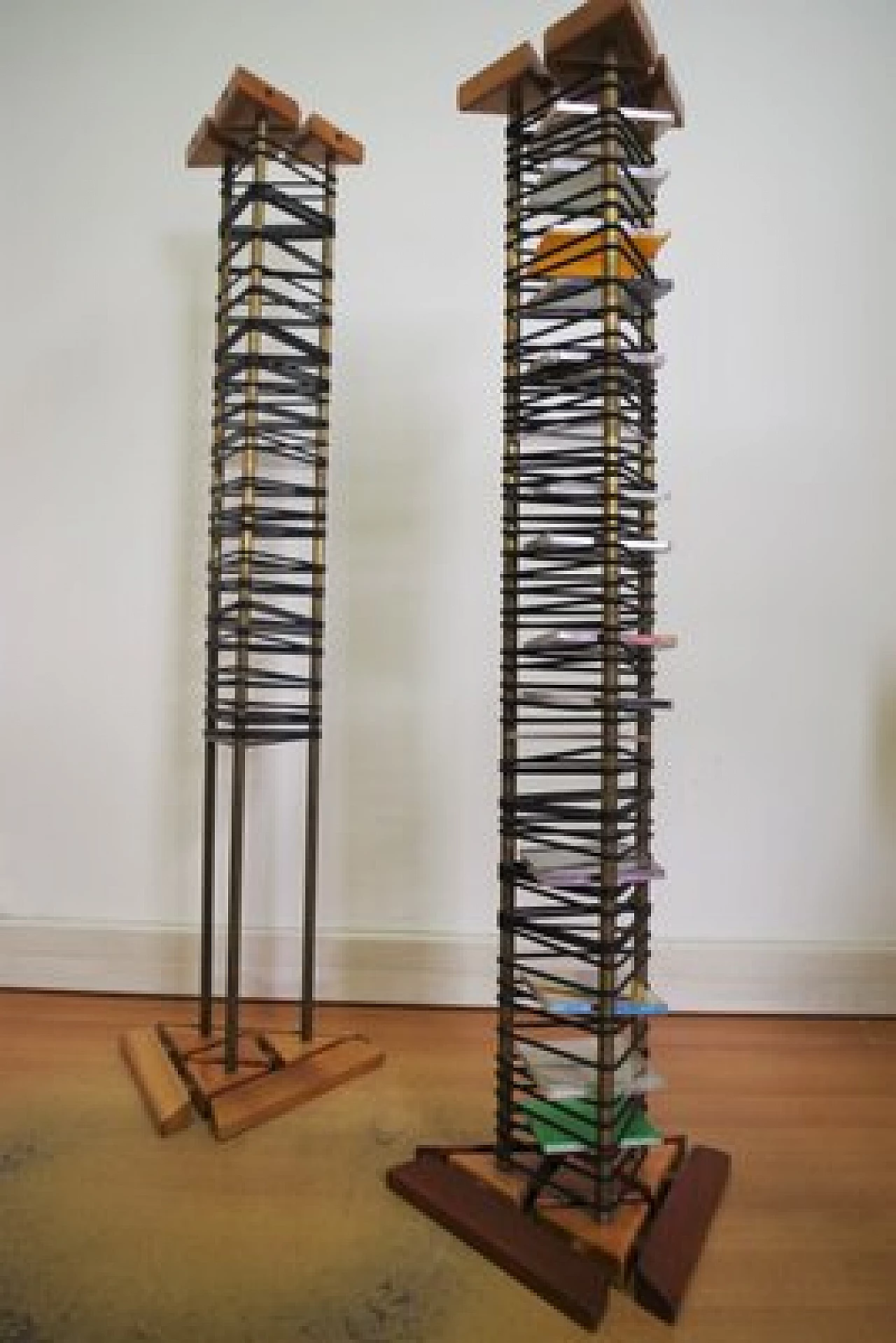 Pair of handmade CD rack columns, 1980s 1406692