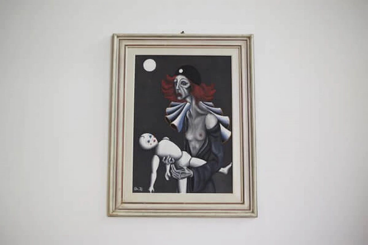 Dipinto di donna con burattino, anni '70 1406724