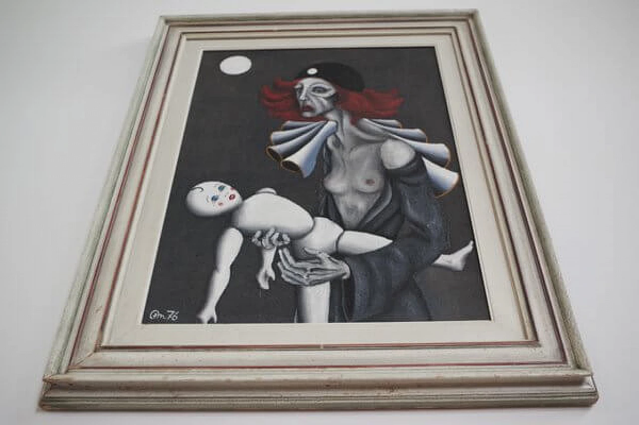 Dipinto di donna con burattino, anni '70 1406727