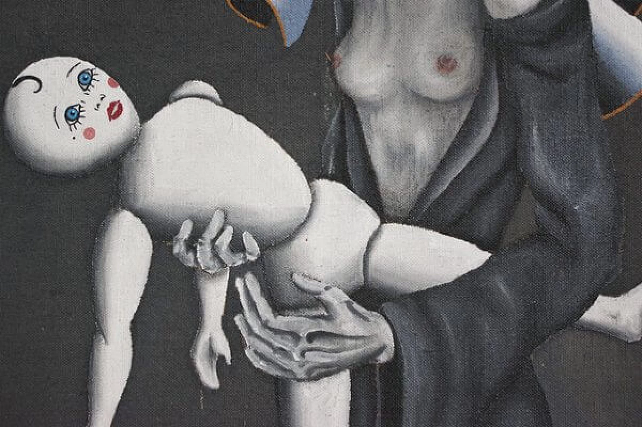 Dipinto di donna con burattino, anni '70 1406731