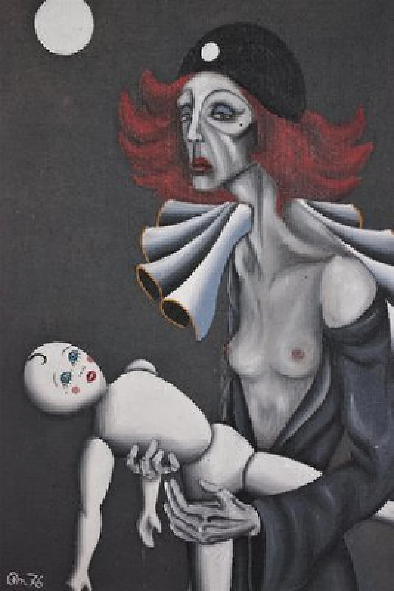 Dipinto di donna con burattino, anni '70 1406741