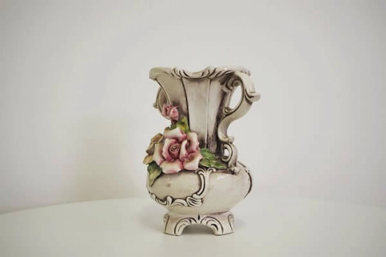 Capodimonte porcelain pitcher with floral decoration, 1940s 1406747