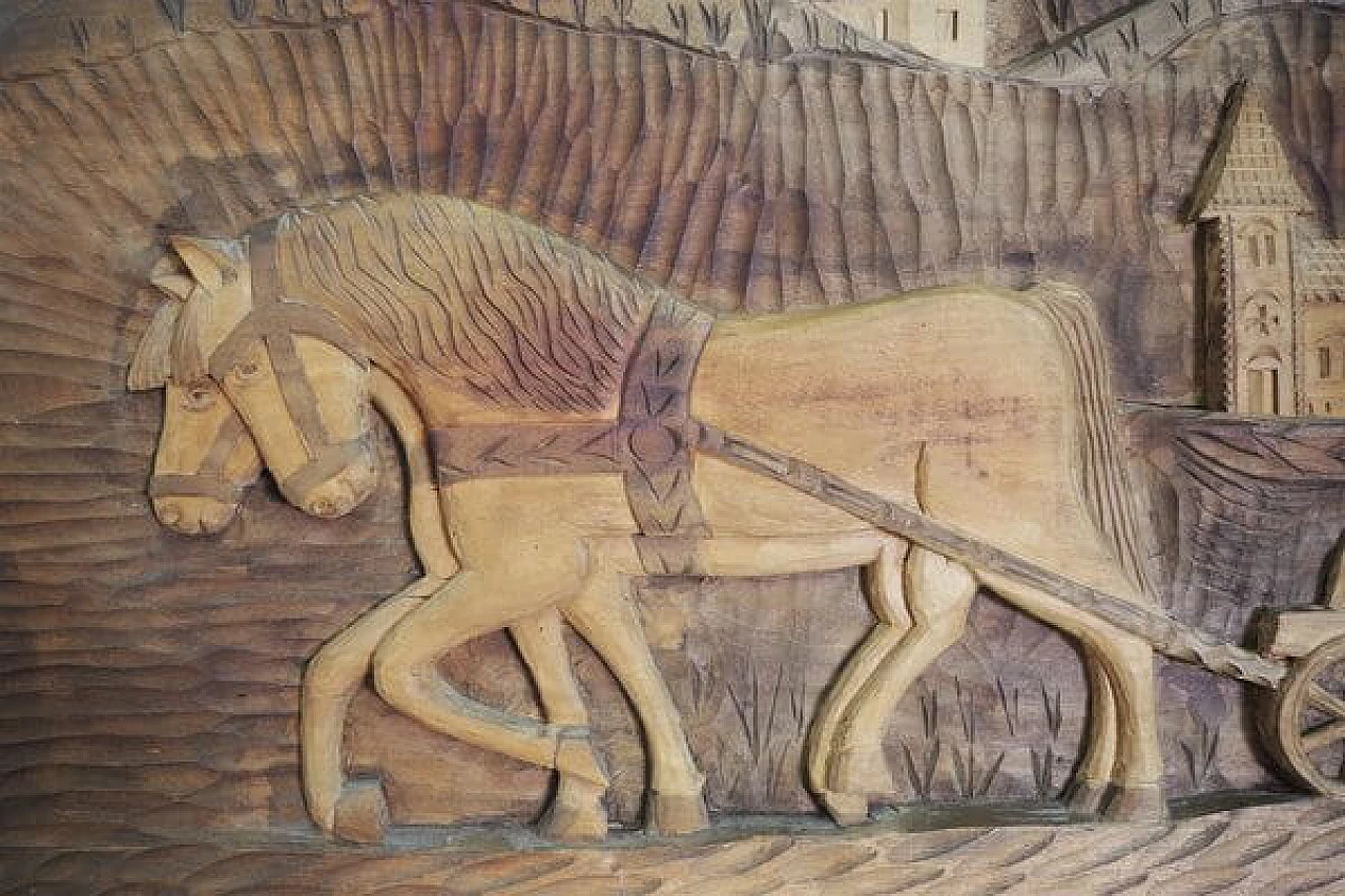 Quadro decorativo in legno di noce intagliato, anni '70 1406749