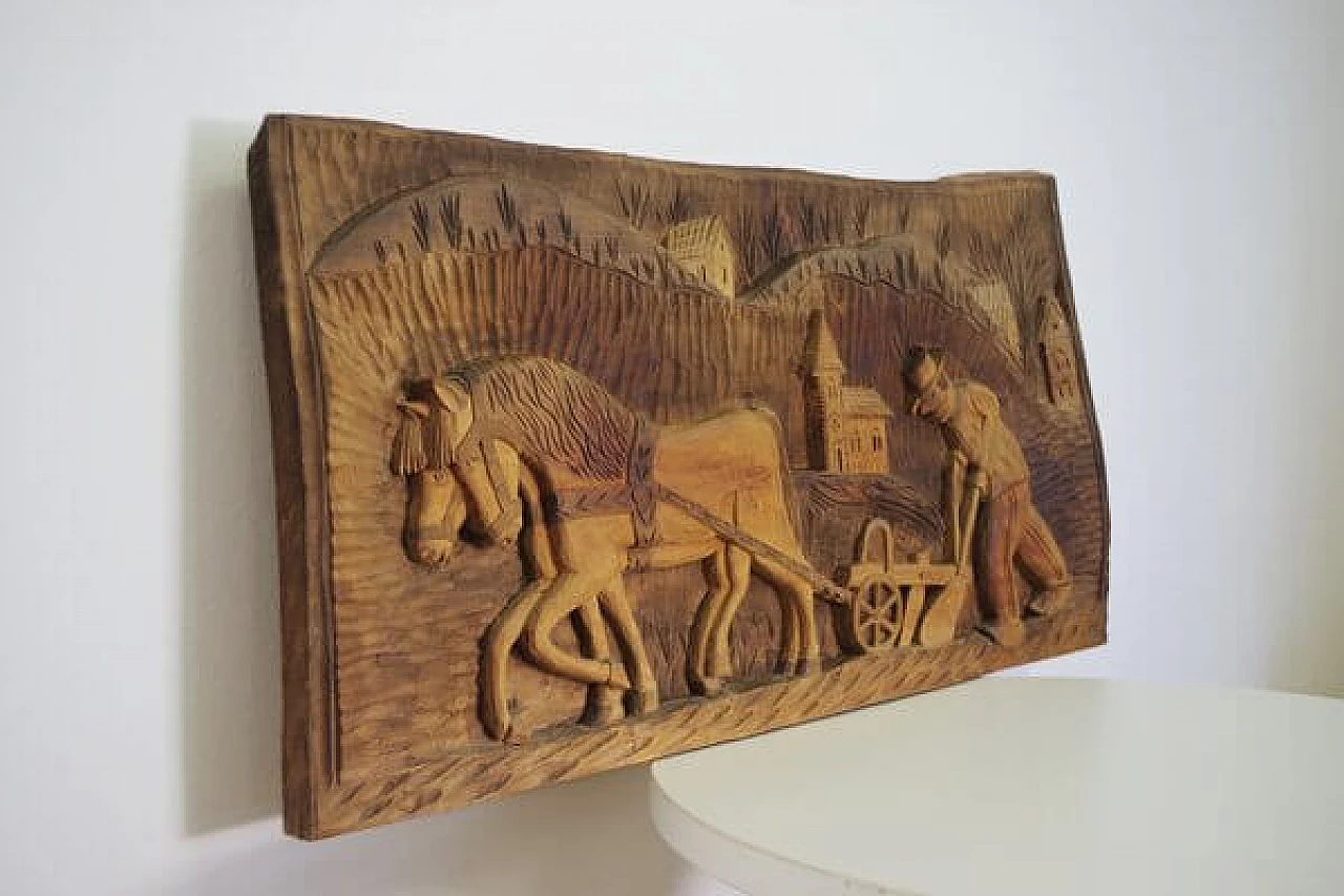 Quadro decorativo in legno di noce intagliato, anni '70 1406753