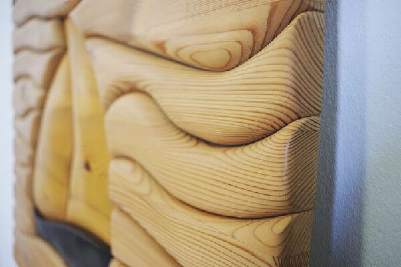 Carved pine wood painting with boat, 2000s 1406755