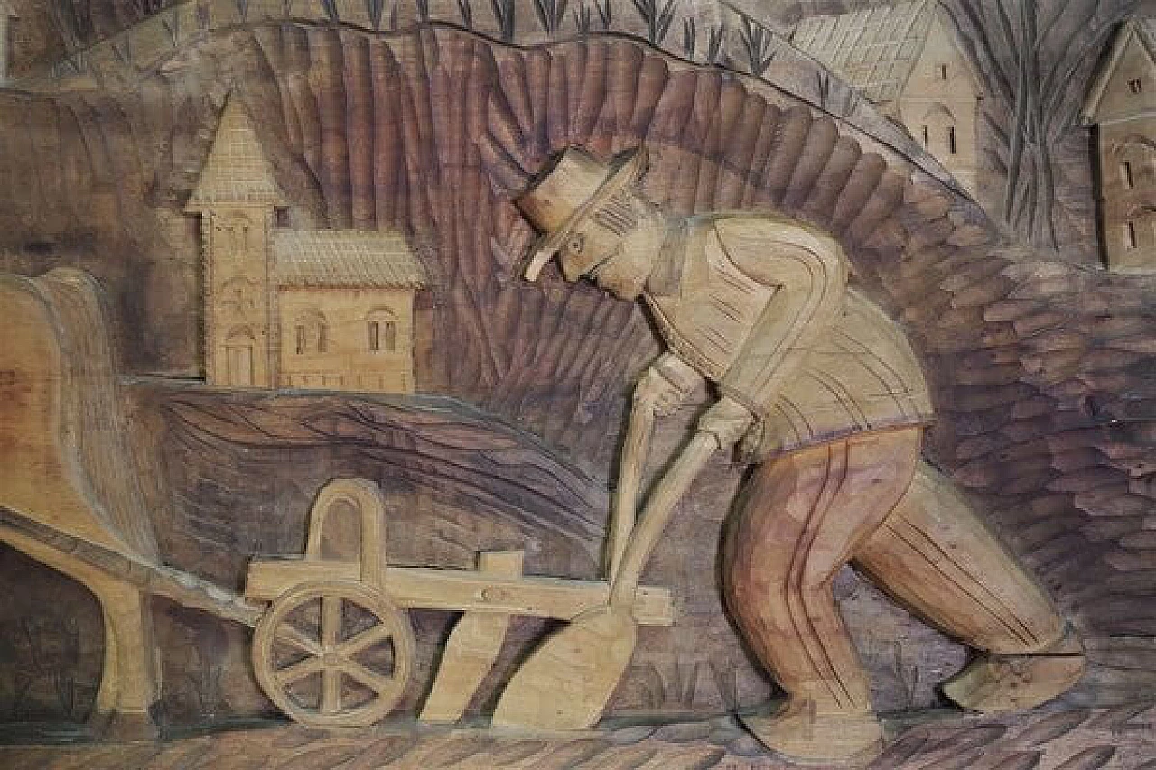 Quadro decorativo in legno di noce intagliato, anni '70 1406759