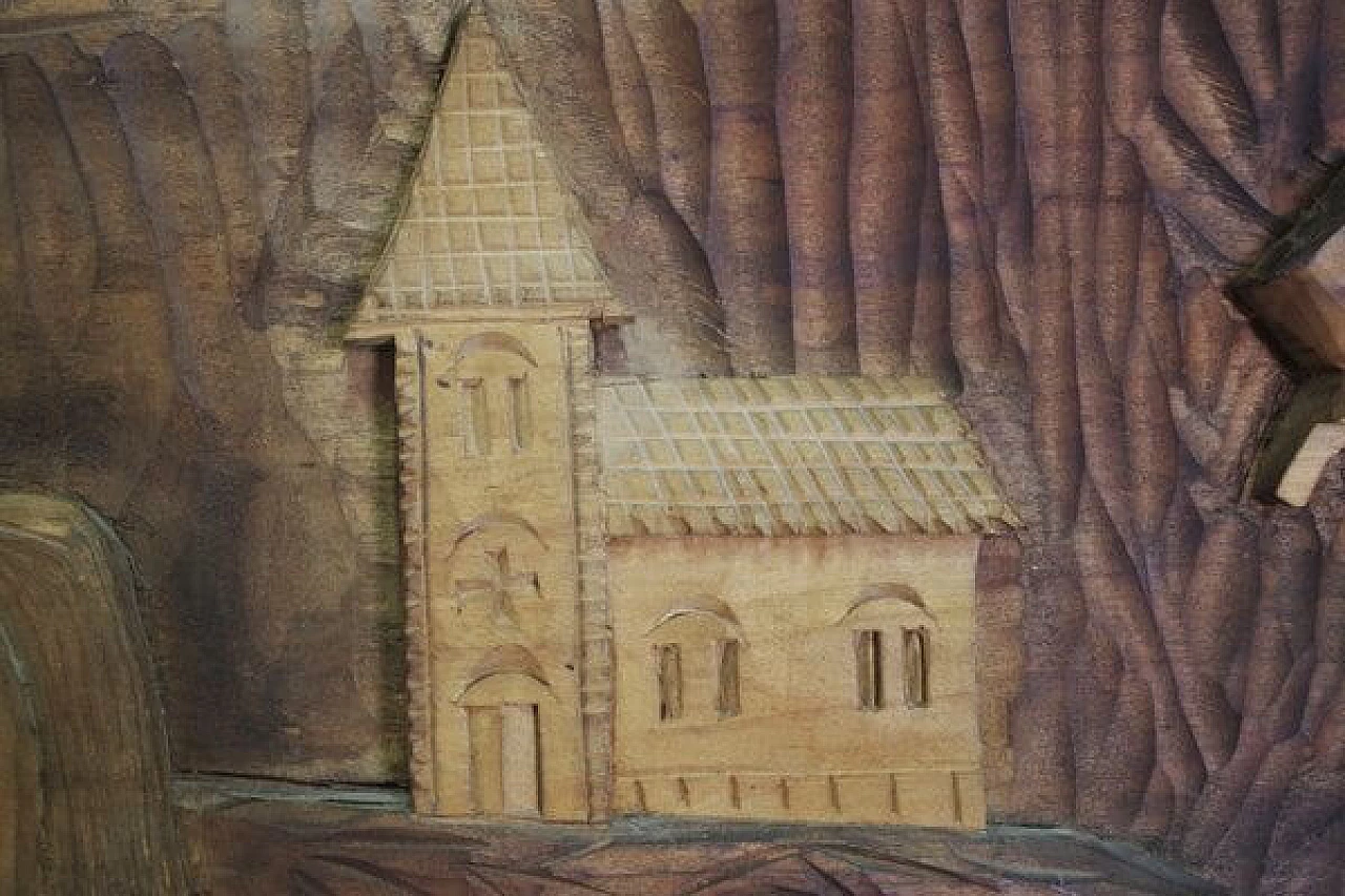 Quadro decorativo in legno di noce intagliato, anni '70 1406765
