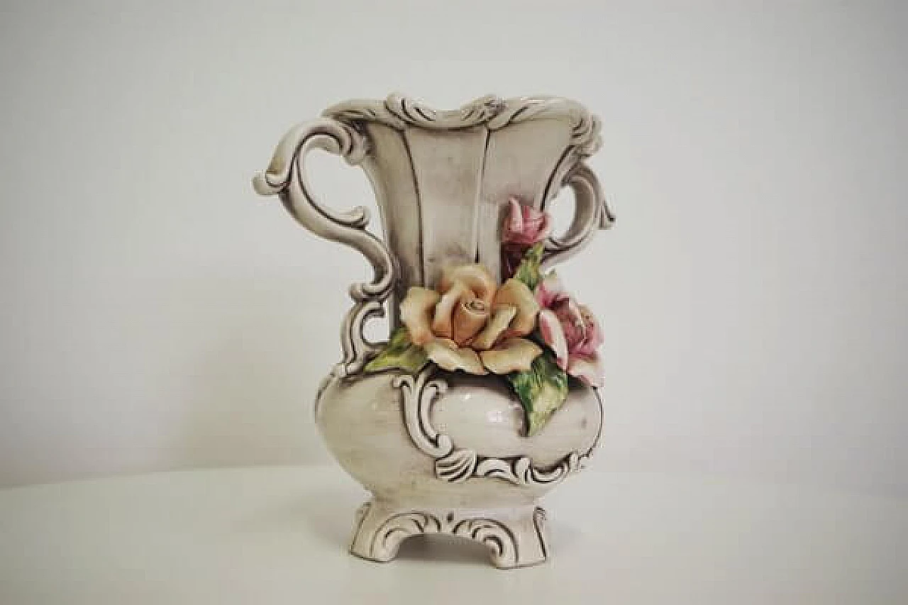 Capodimonte porcelain pitcher with floral decoration, 1940s 1406766
