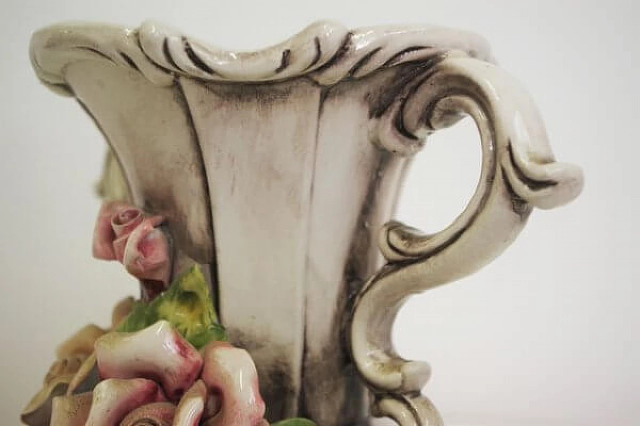 Capodimonte porcelain pitcher with floral decoration, 1940s 1406794