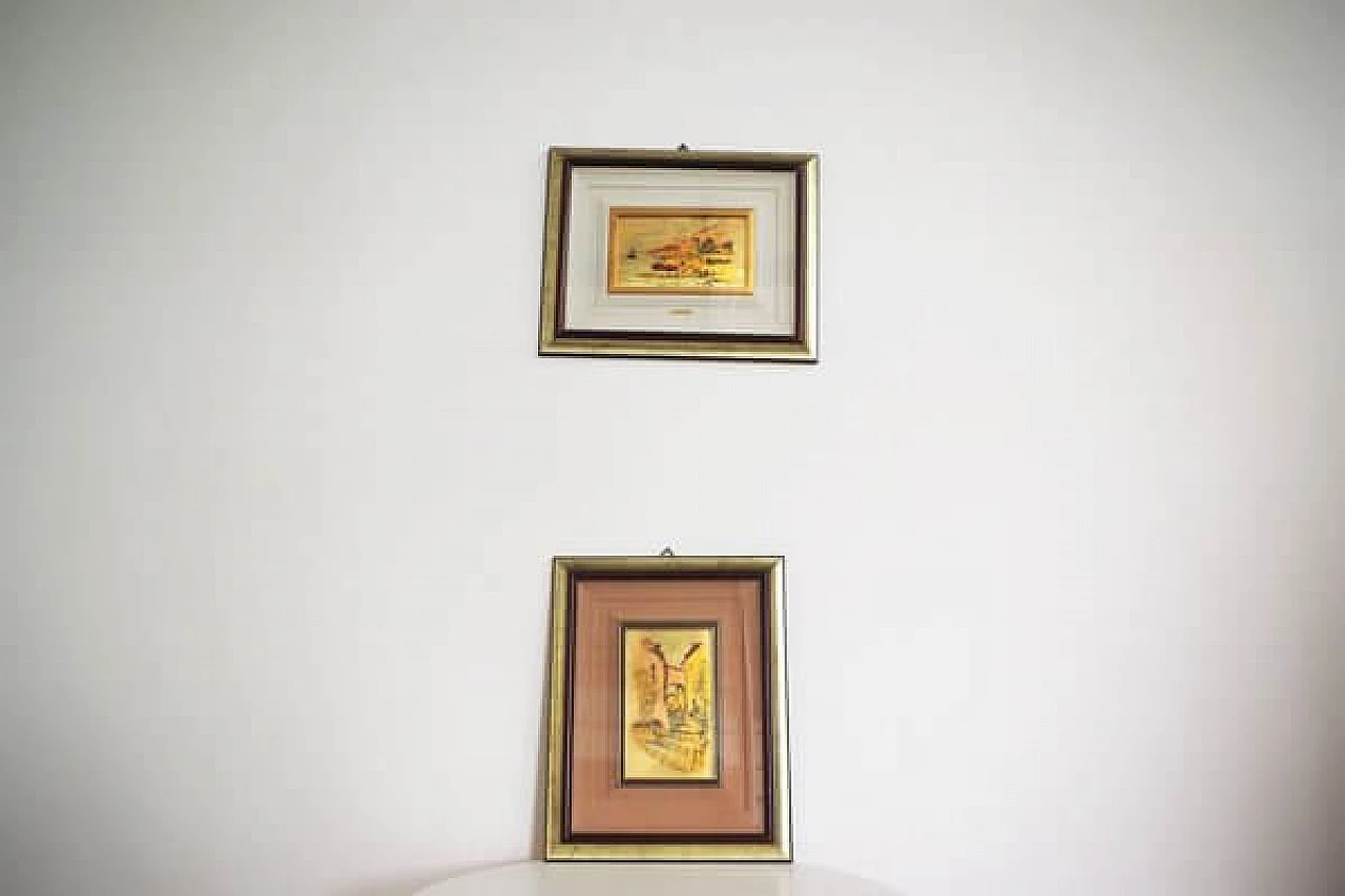 Pair of paintings on gold leaf by R. Pighetti, 1970s 1406797