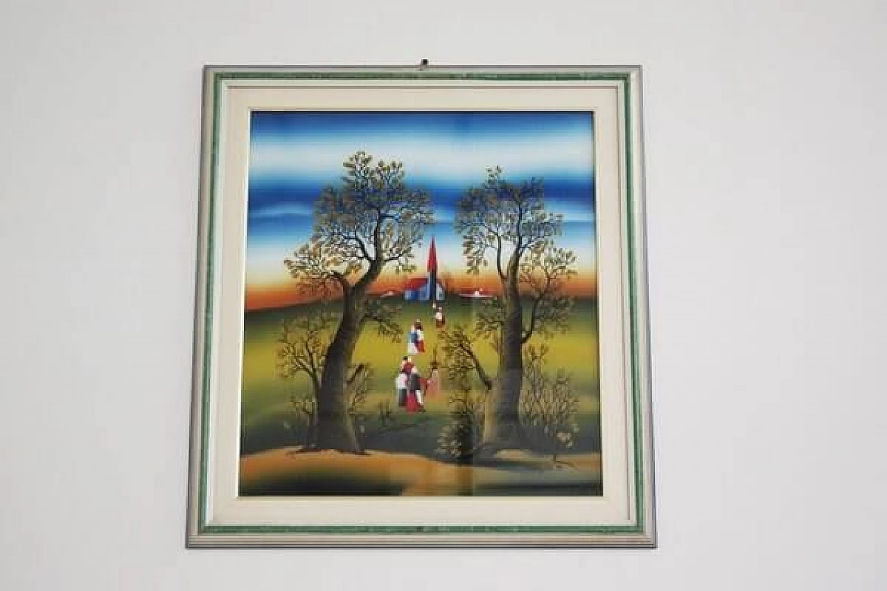 Mugosa, triptych of naive oil paintings on canvas, 1991 1406819