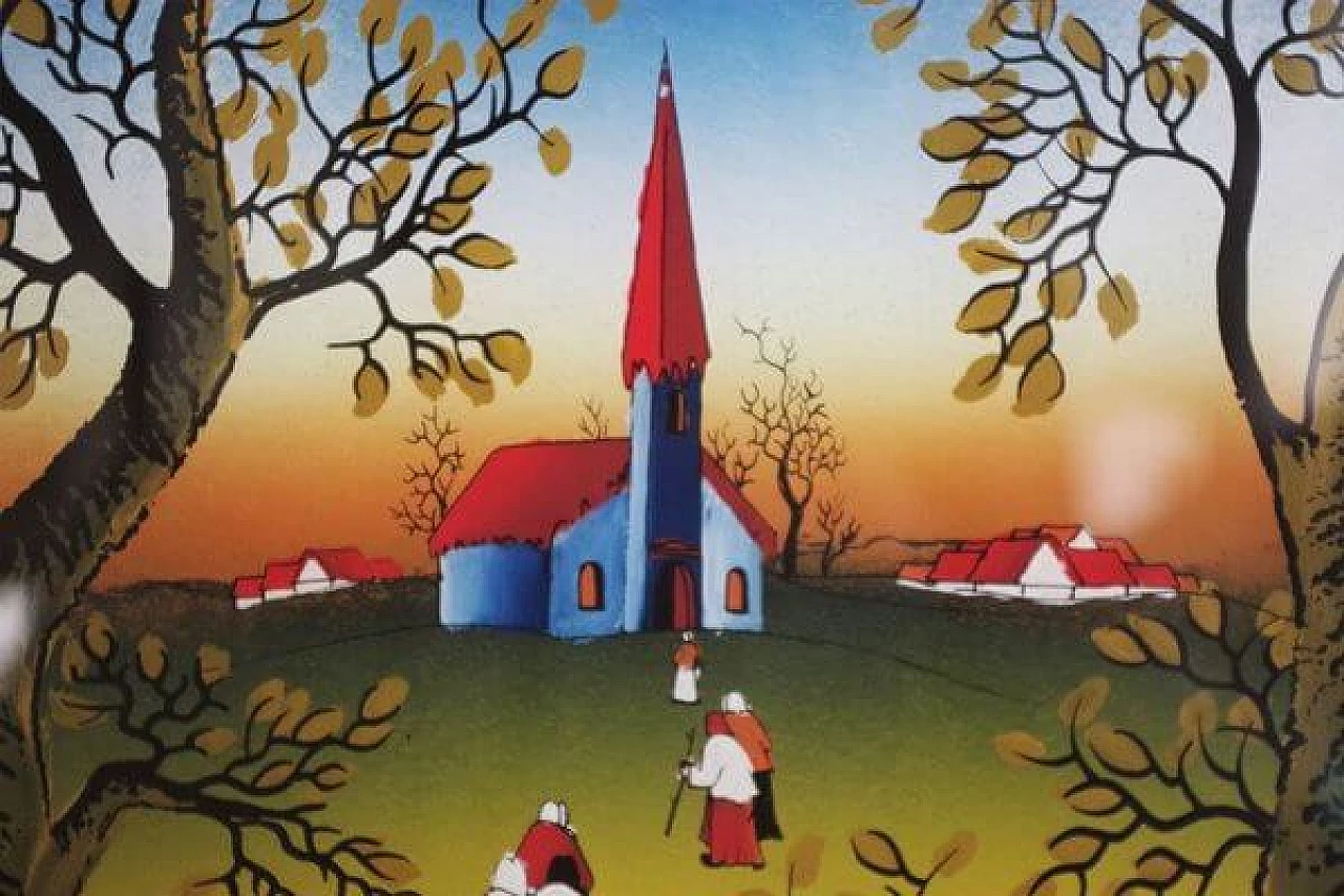 Mugosa, triptych of naive oil paintings on canvas, 1991 1406822