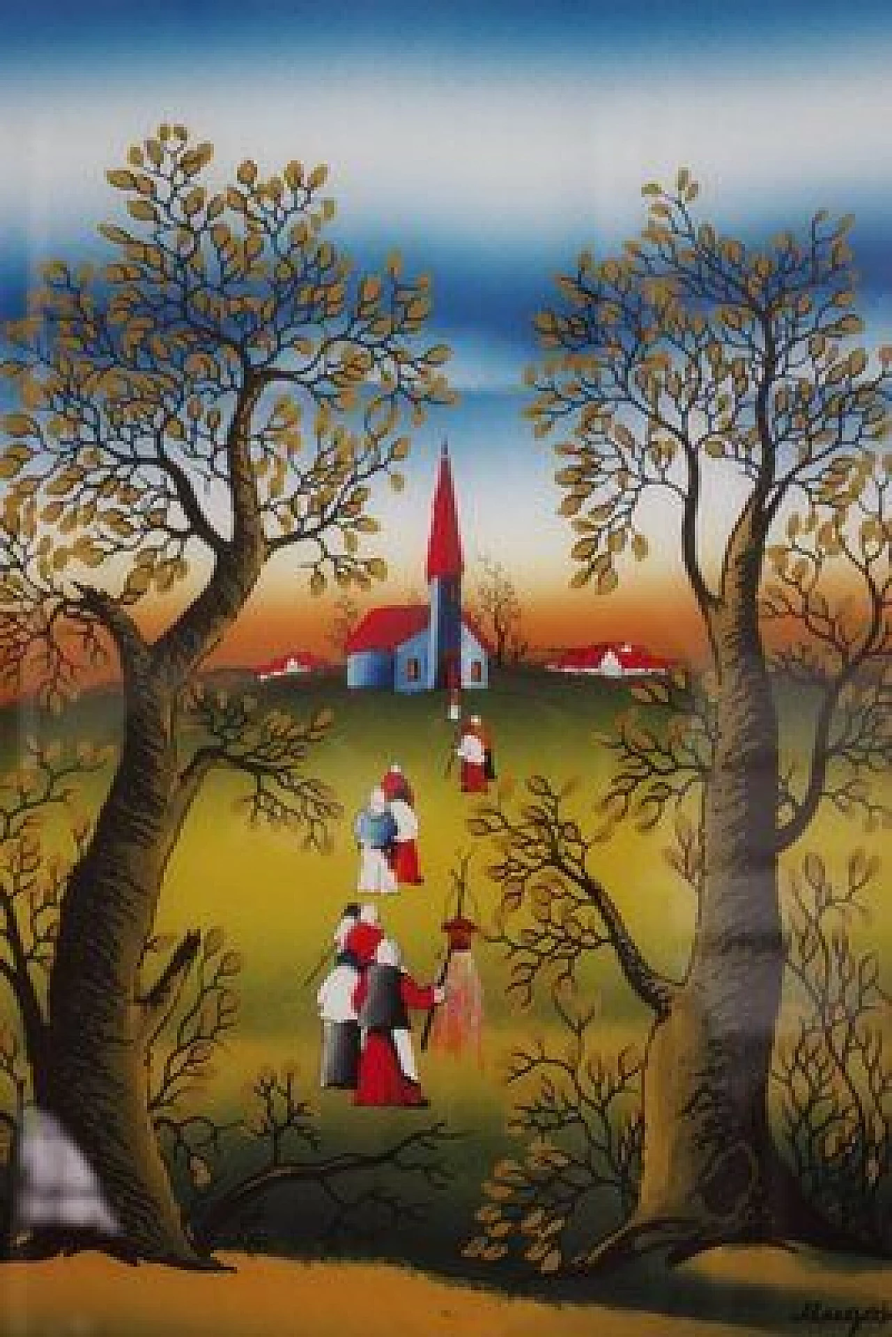 Mugosa, triptych of naive oil paintings on canvas, 1991 1406836