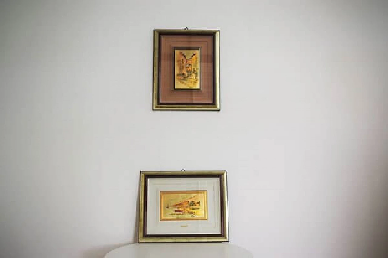 Pair of paintings on gold leaf by R. Pighetti, 1970s 1406839