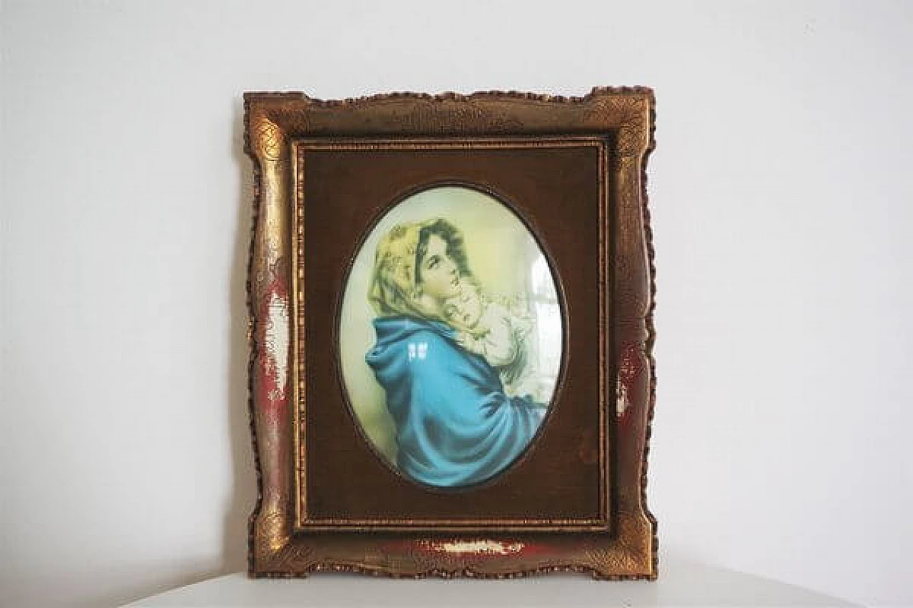 Devotional painting in plastic with wooden frame, 1960s 1406856