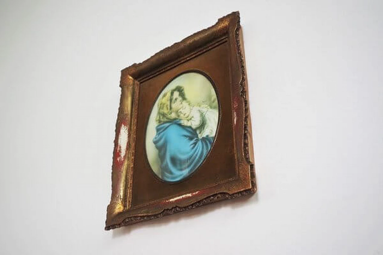 Devotional painting in plastic with wooden frame, 1960s 1406859