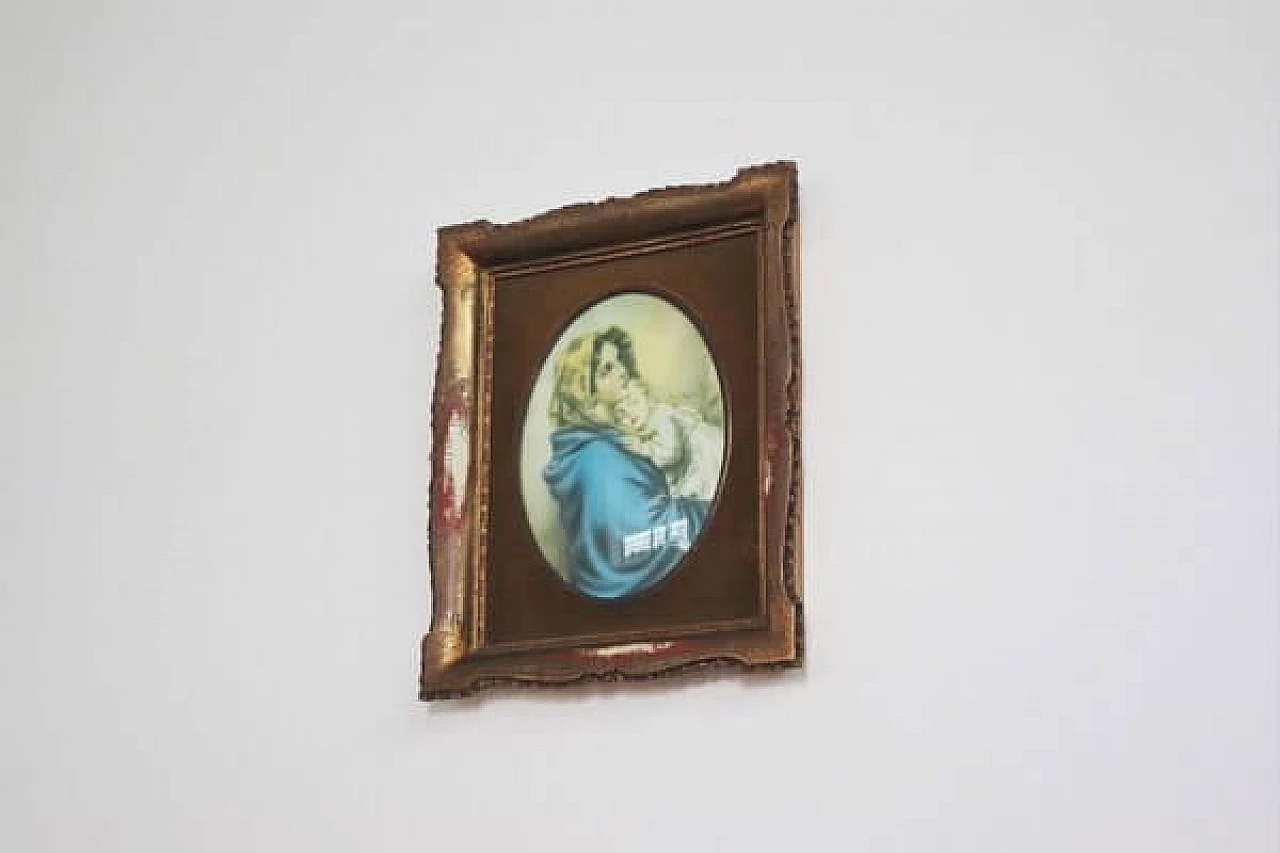 Devotional painting in plastic with wooden frame, 1960s 1406862