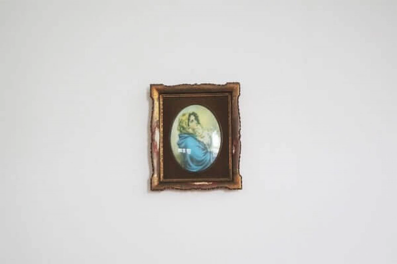 Devotional painting in plastic with wooden frame, 1960s 1406866