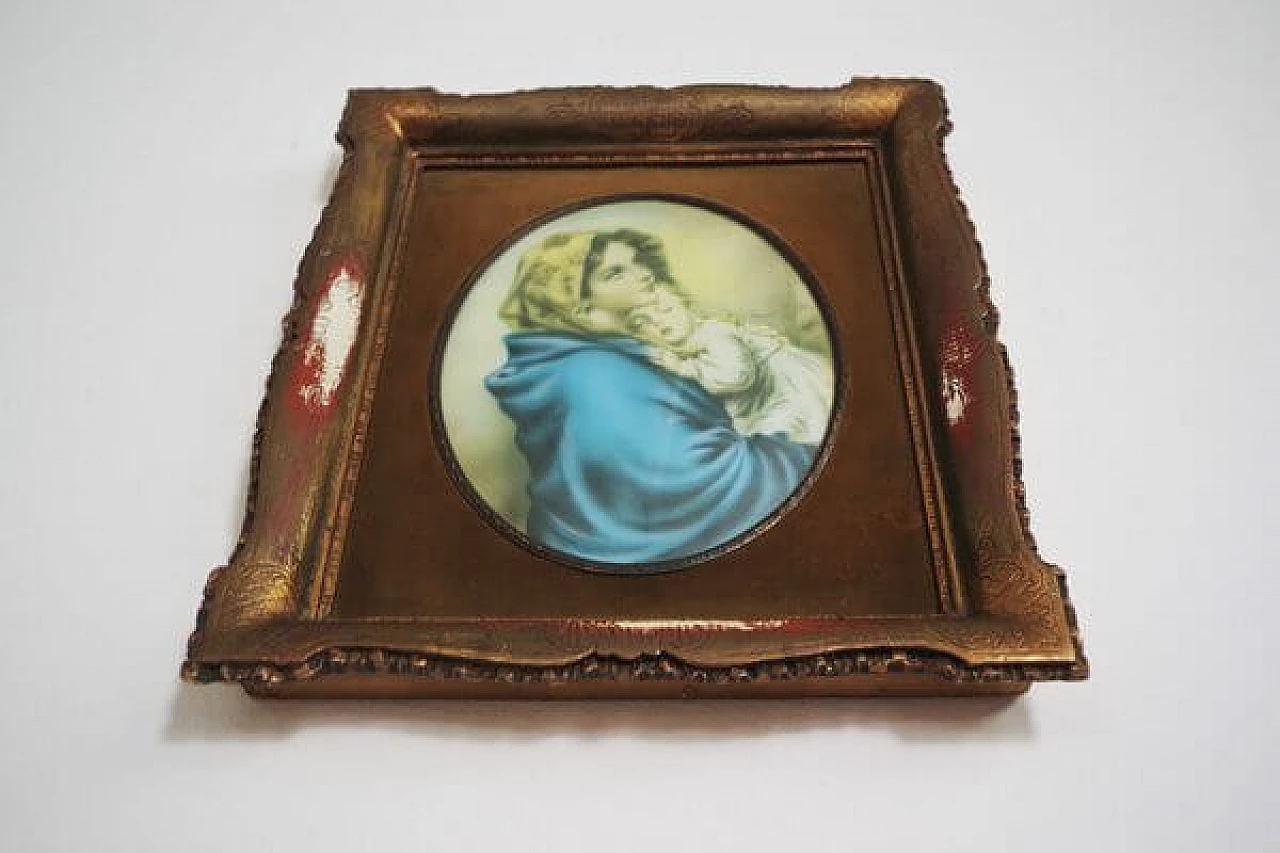 Devotional painting in plastic with wooden frame, 1960s 1406868