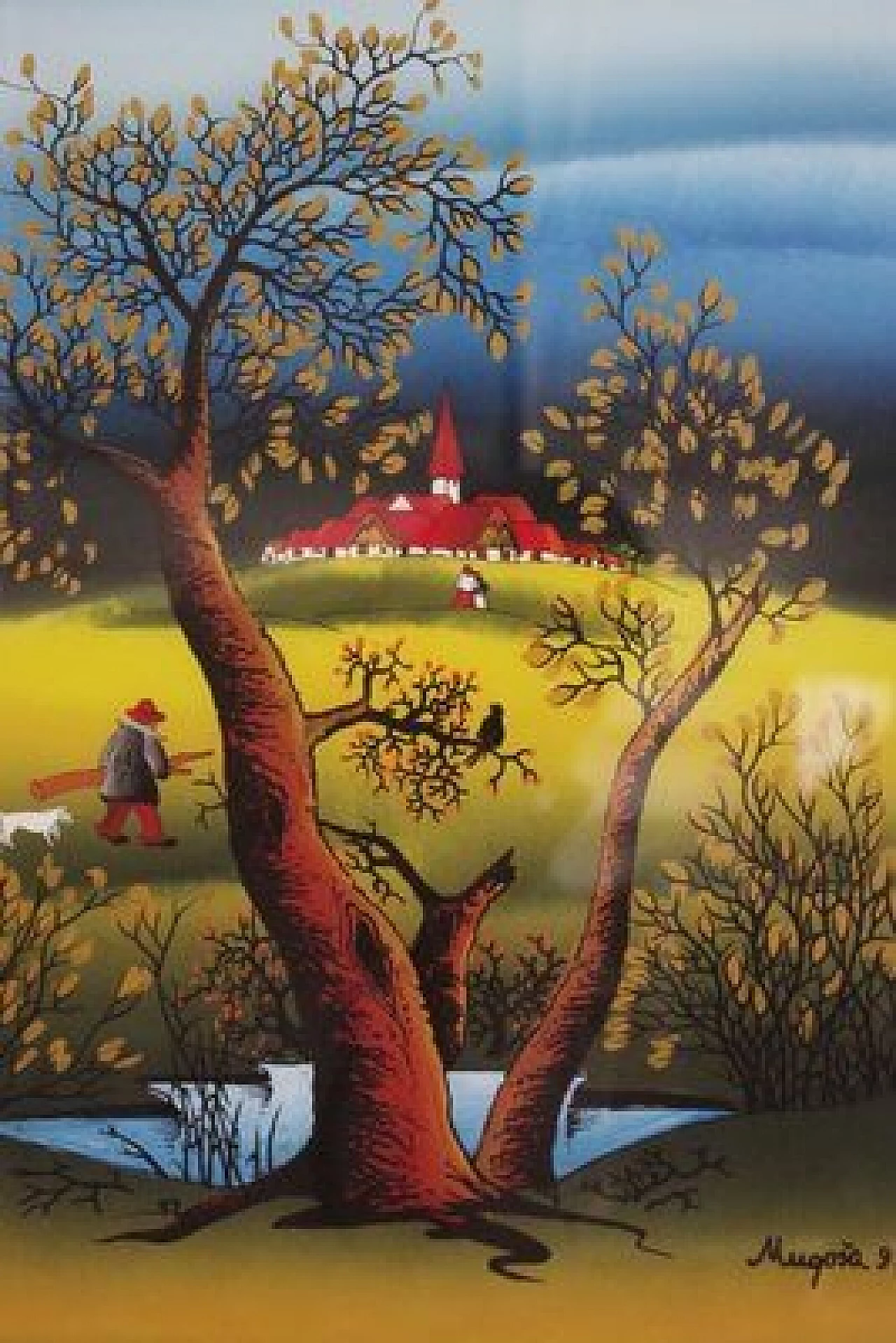 Mugosa, triptych of naive oil paintings on canvas, 1991 1406880