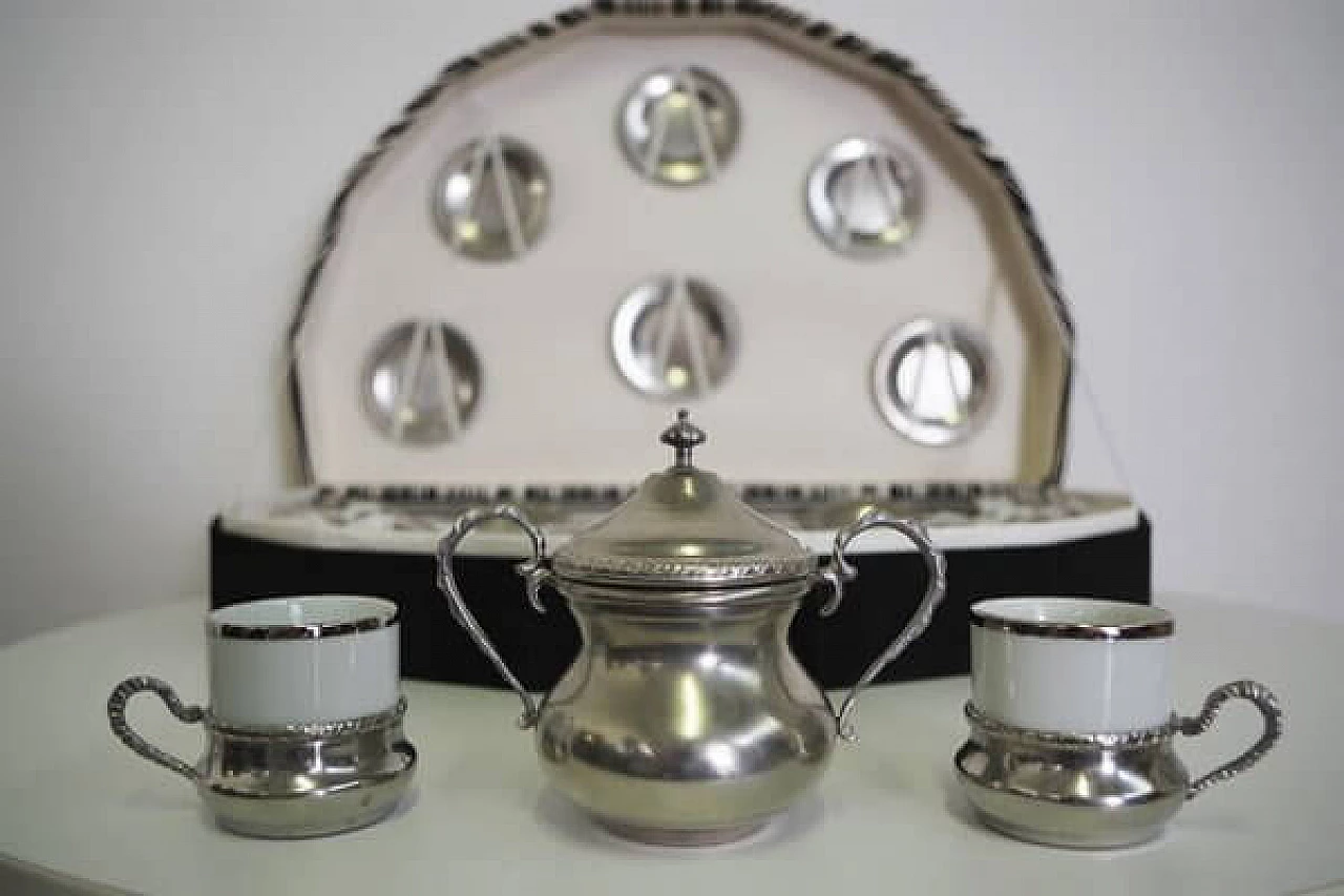 Servizio da caffè di 25 pezzi in argento e peltro, anni '70 1406883