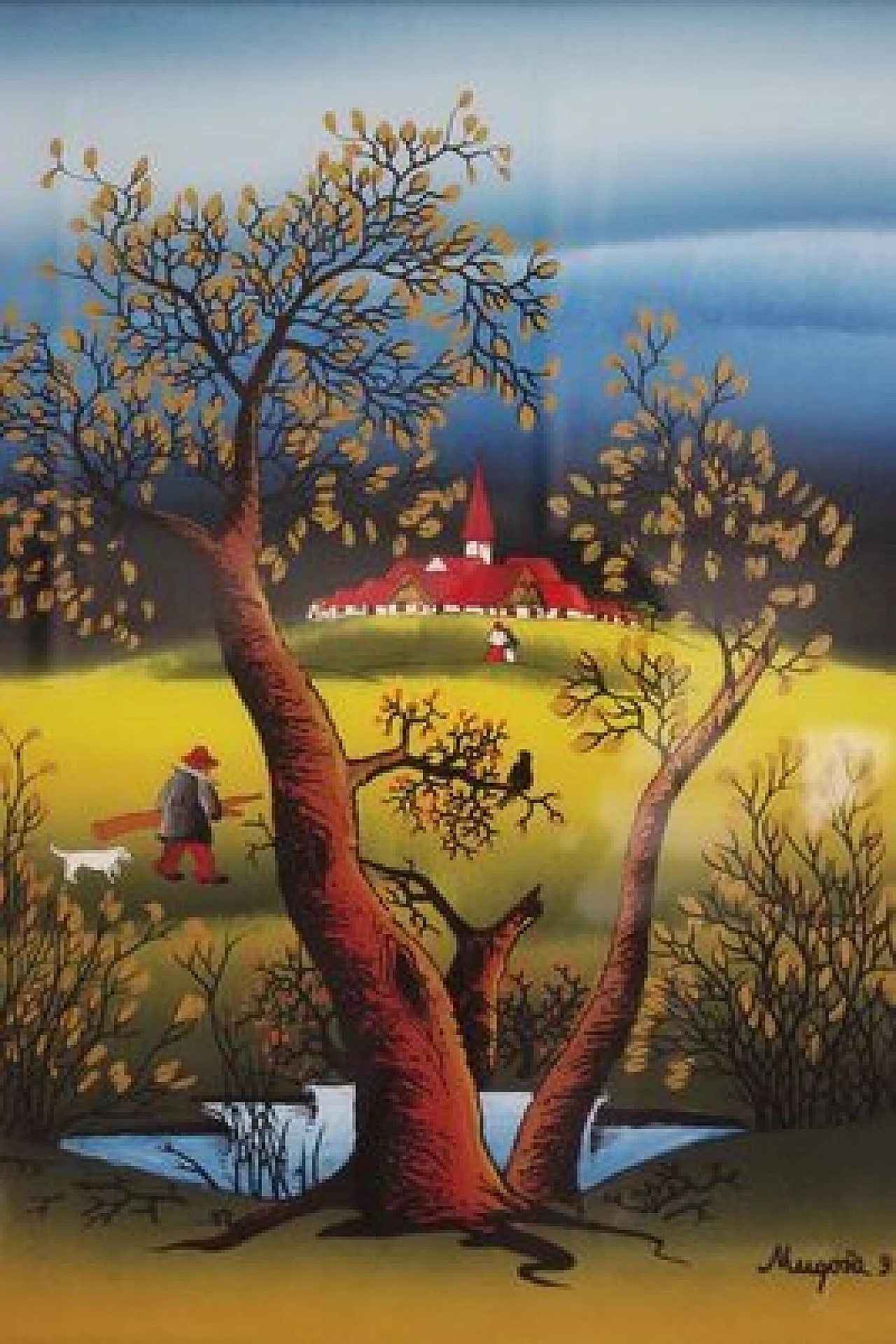 Mugosa, triptych of naive oil paintings on canvas, 1991 1406888