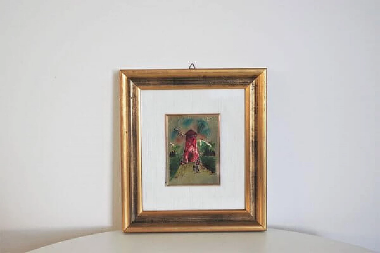 Landscape with windmill printed on gold leaf, 1984 1406923