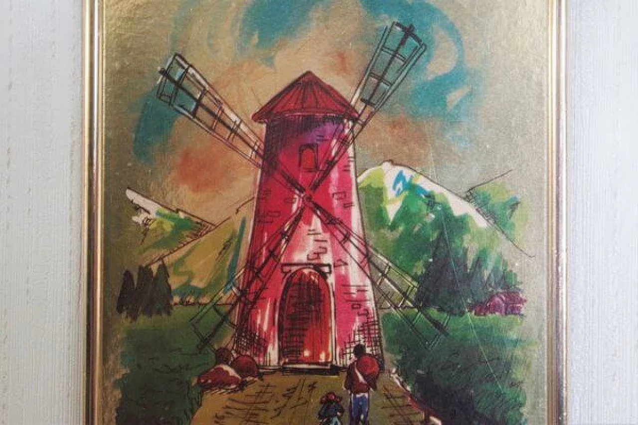 Landscape with windmill printed on gold leaf, 1984 1406943