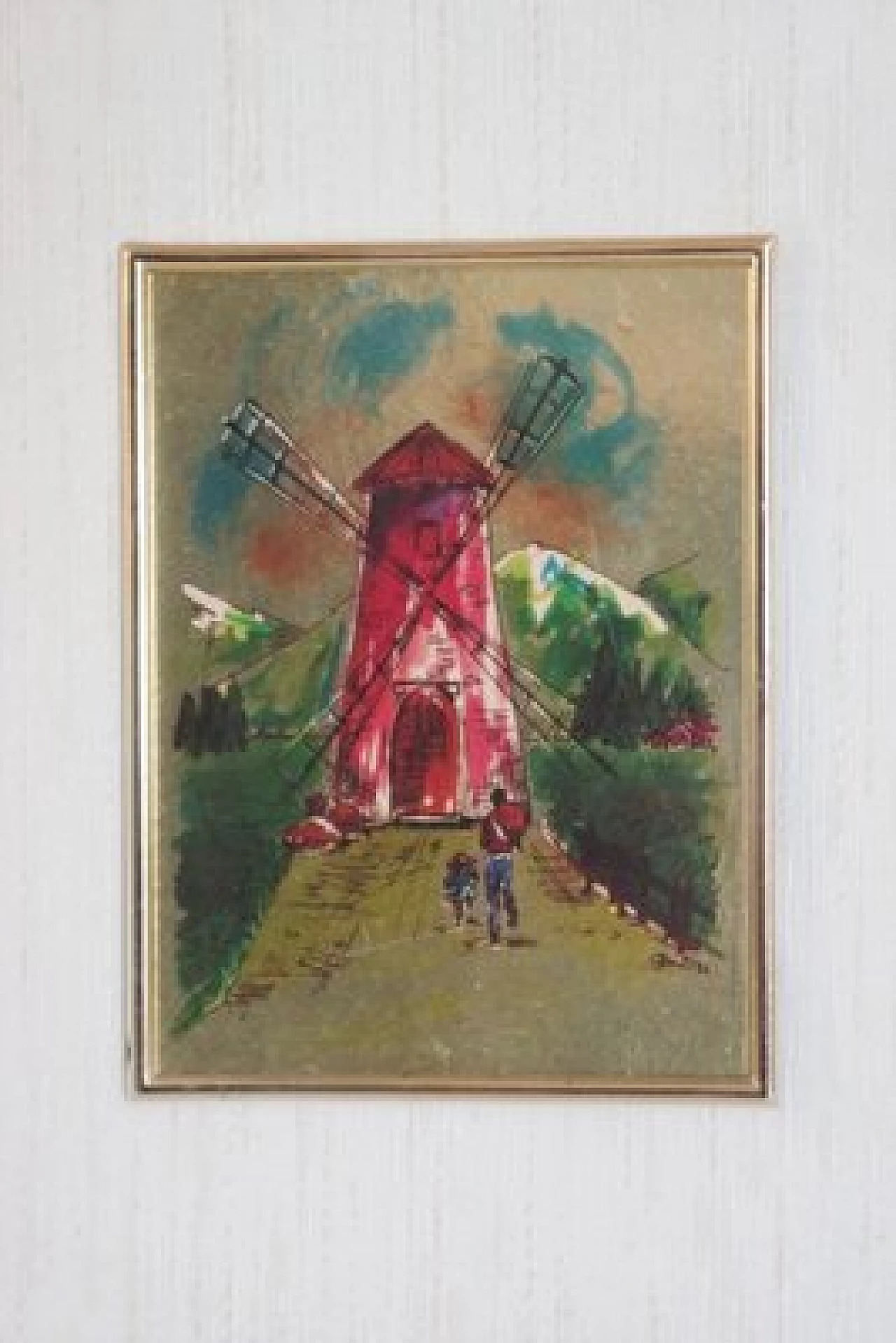 Paesaggio con mulino a vento stampato su foglia d'oro, 1984 1406947