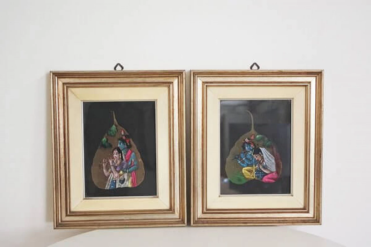 Pair of Indian paintings on leaves, 1970s 1406951