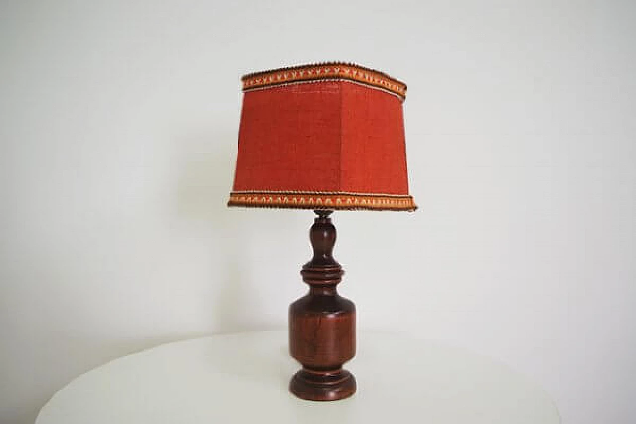Table lamp in wooden with embroidered lampshade, 1970s 1406990