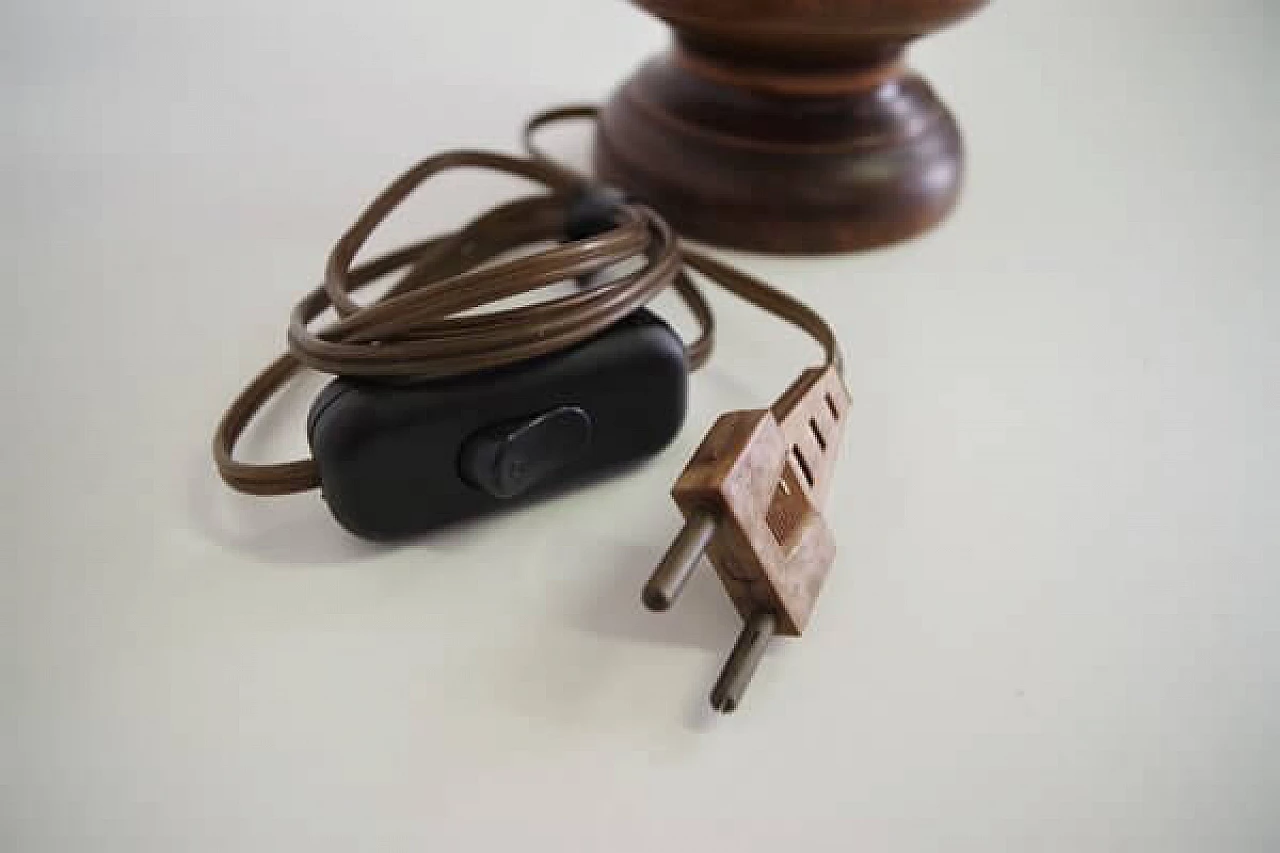Table lamp in wooden with embroidered lampshade, 1970s 1407025