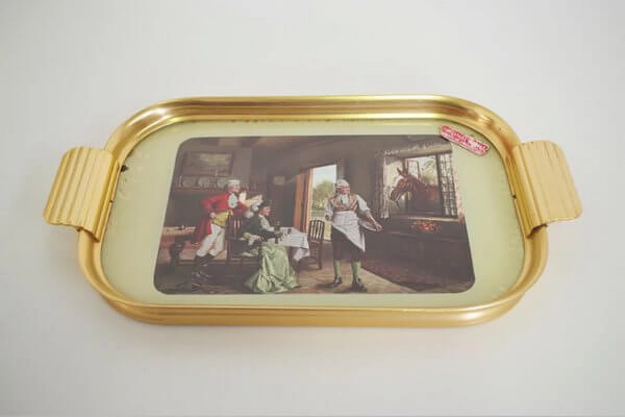 Brass tray with english print, 1950s 1407075