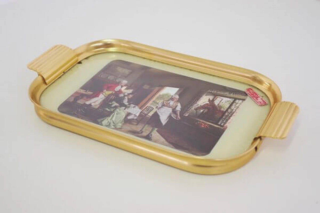 Brass tray with english print, 1950s 1407083
