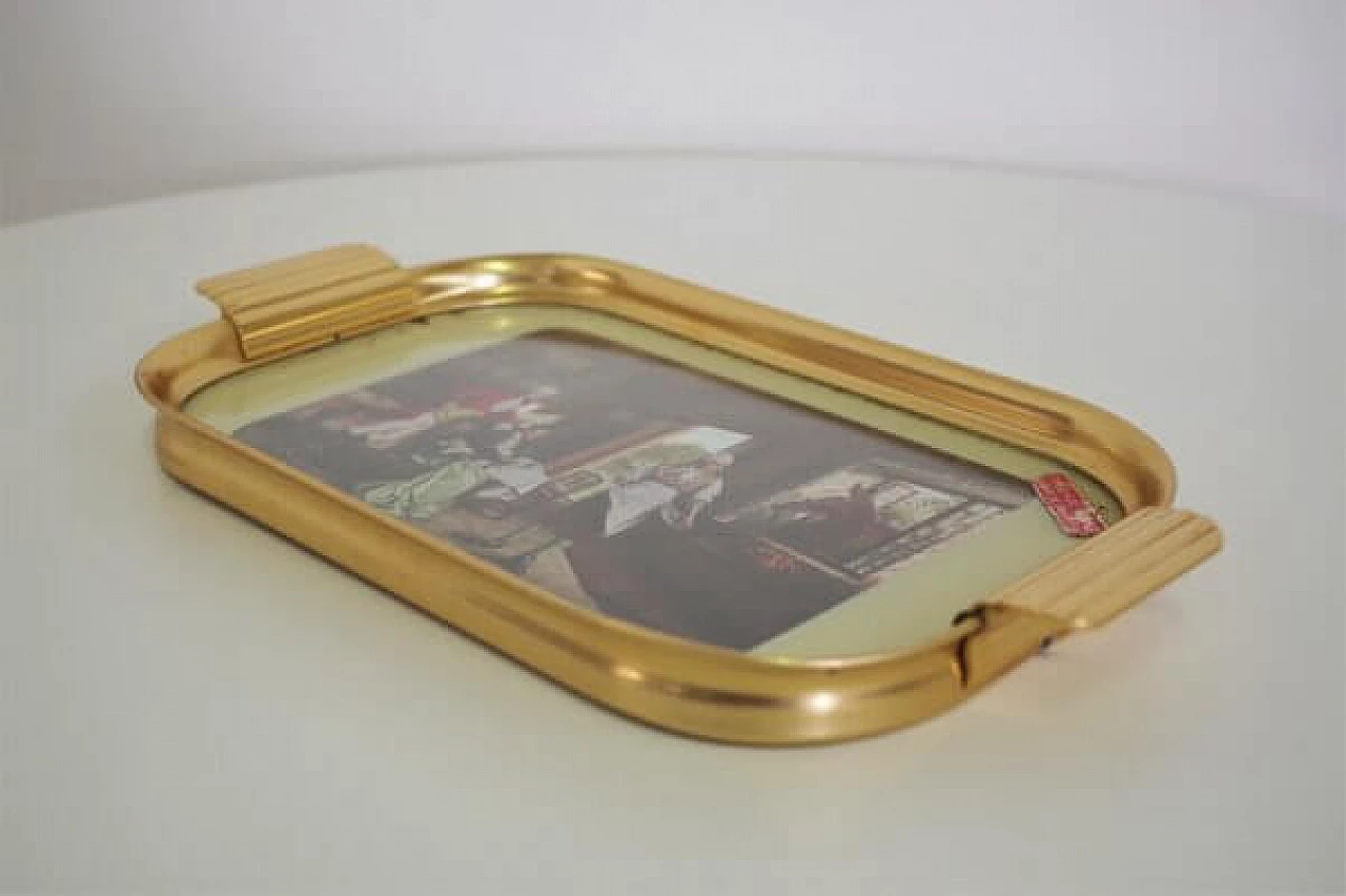 Brass tray with english print, 1950s 1407085