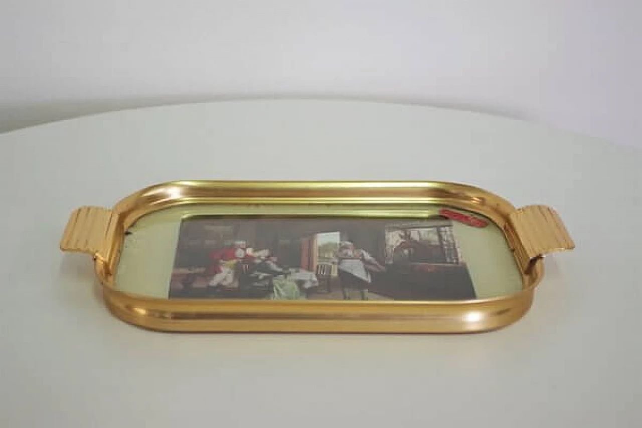 Brass tray with english print, 1950s 1407091